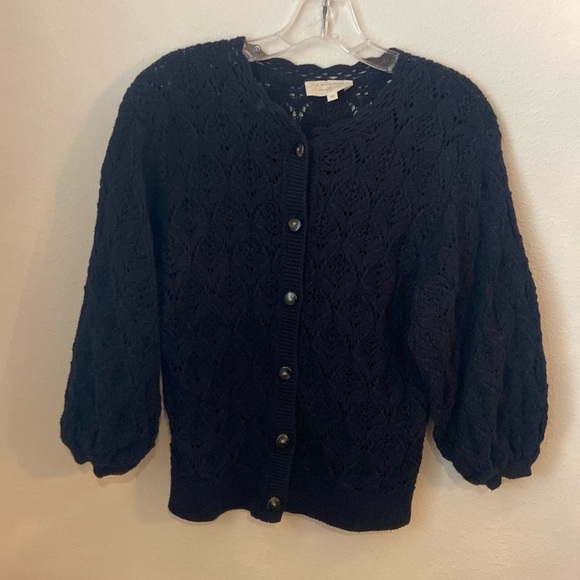 Sezane Medium Anahi Black Crochet Cardigan Sweater - Picture 3 of 10